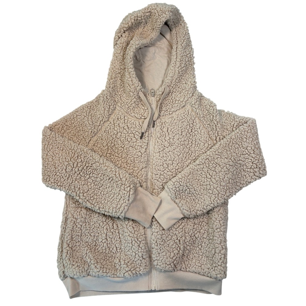 Z by Zella Womens Cream Sherpa Full Zip Hoodie Teddy Fleece Jacket Tan Medium